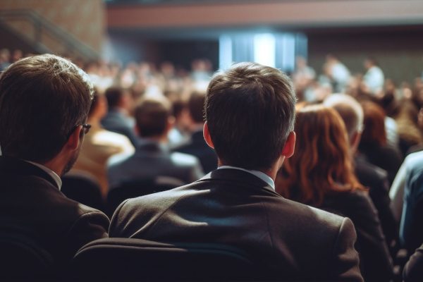 Female occupation person group hall meeting conference convention business sitting speaker adult audience businessman indoors presentation professional seminar lecture